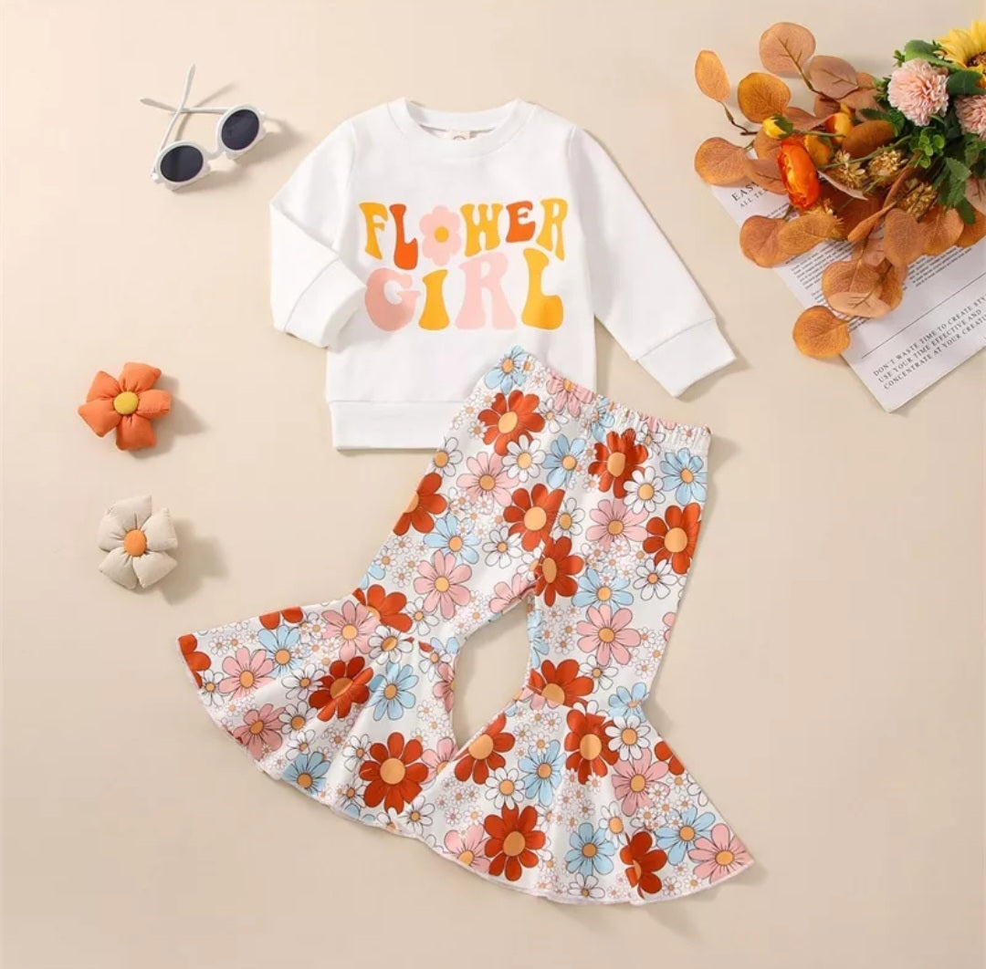 Flower Girl Crewnek Sweatshirt and Floral Bellbottoms #1001083