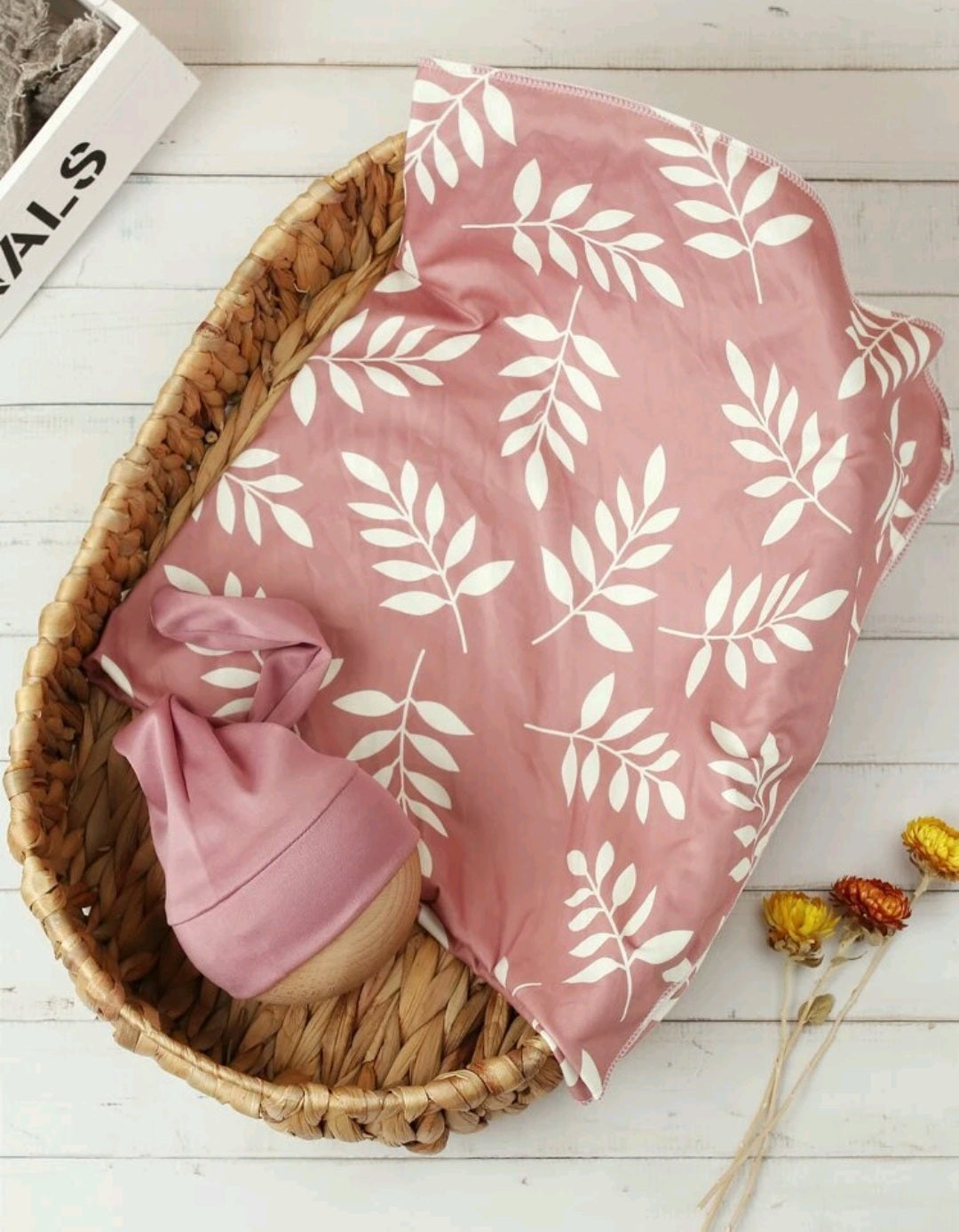 Dusty Pink Fern Swaddle and Pumpkin Hat