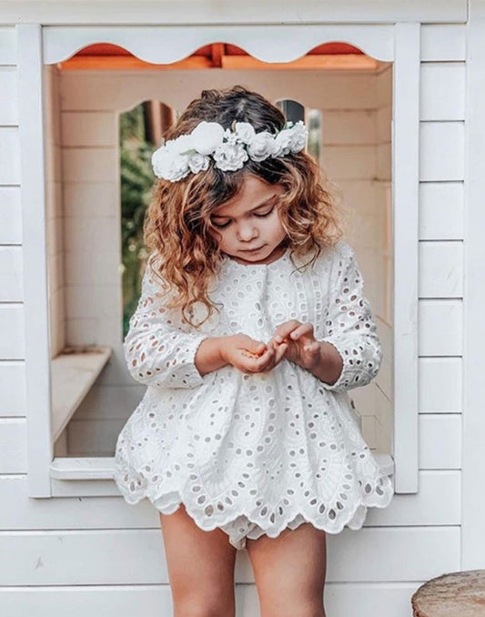 Long Sleeve Dress Top And Lace Bloomer