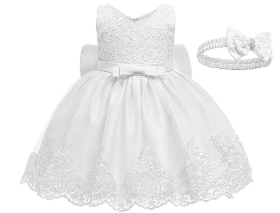 White Lace Dress and Headband with Diamante Detail #1000997