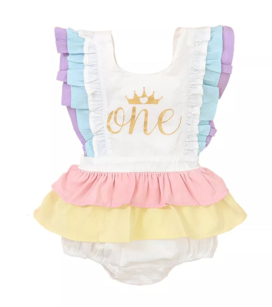 One Rainbow Ruffle Romper 