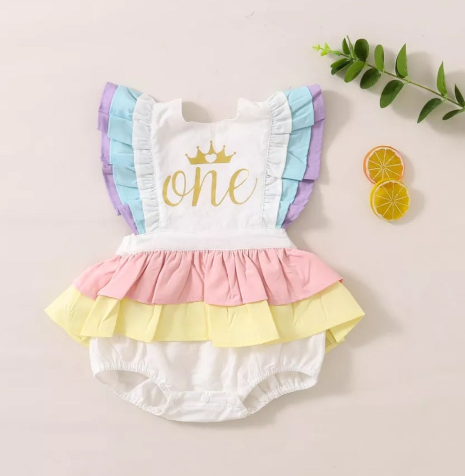 One Rainbow Ruffle Romper 