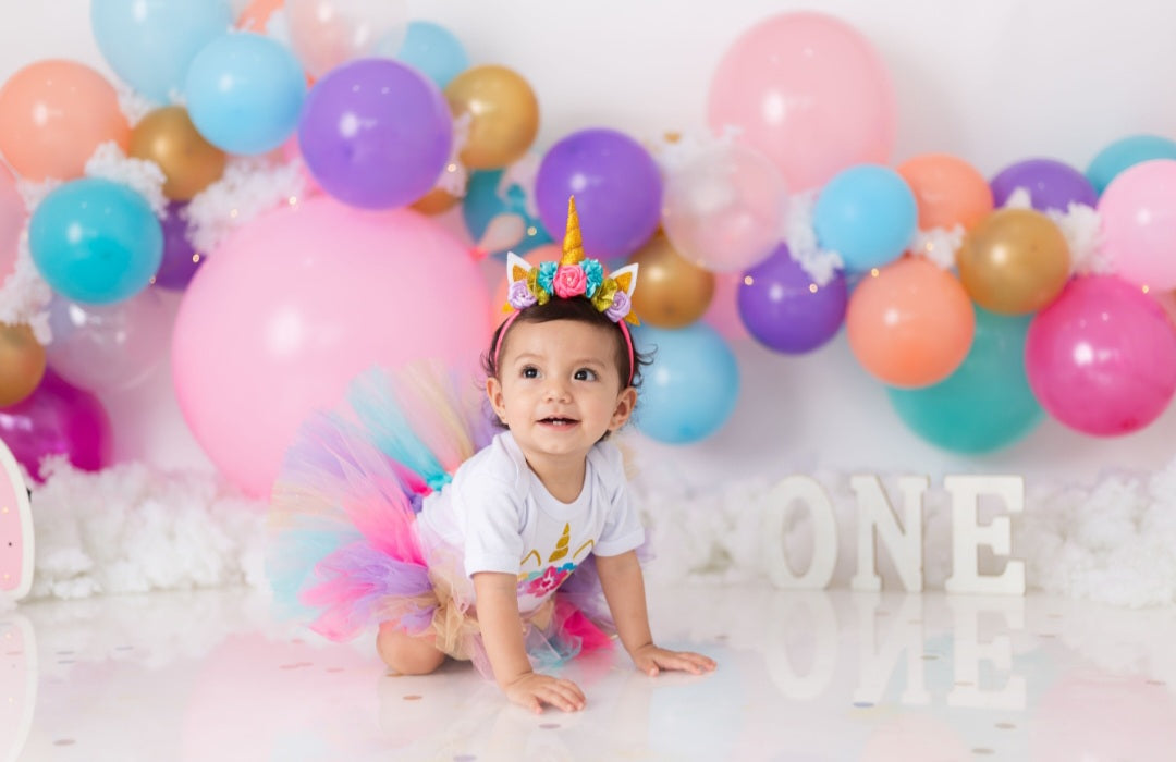 One Unicorn Birthday Romper with Tutu and Unicorn Headband 