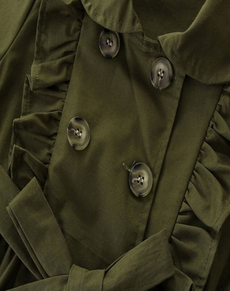 Olive Trench Coat with Bow Detail