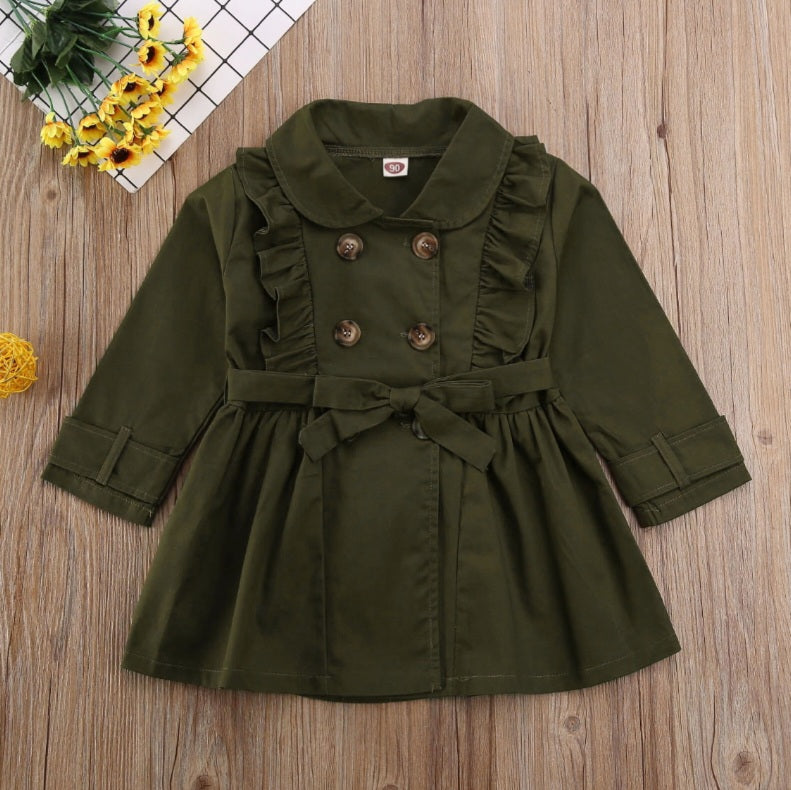 Olive Trench Coat with Bow Detail