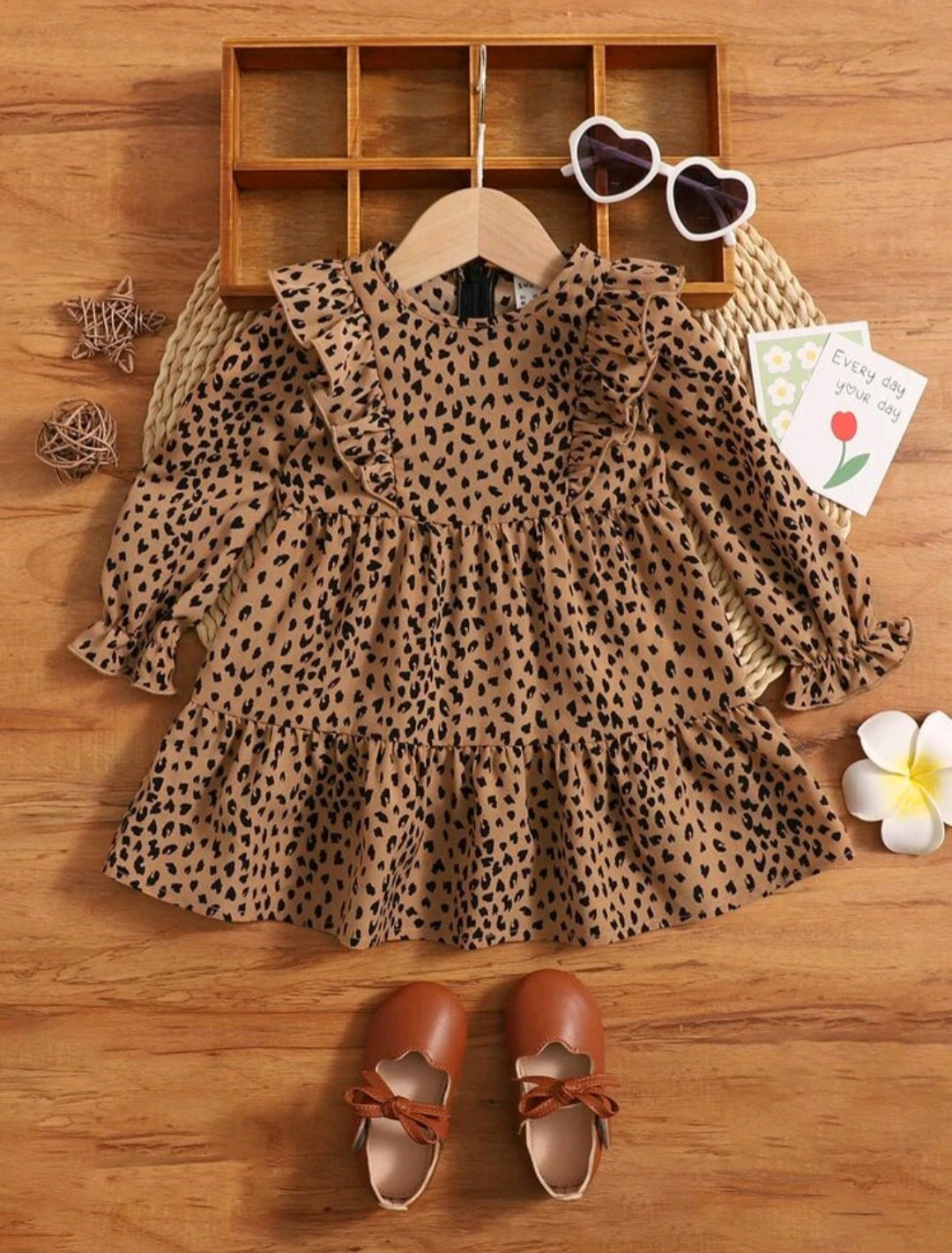 Leopard Print Long Sleeve Dress 1001097