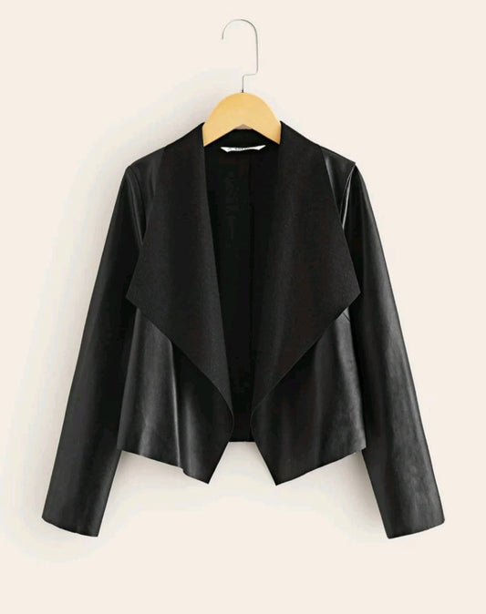Black PU Leather Waterfall Jacket