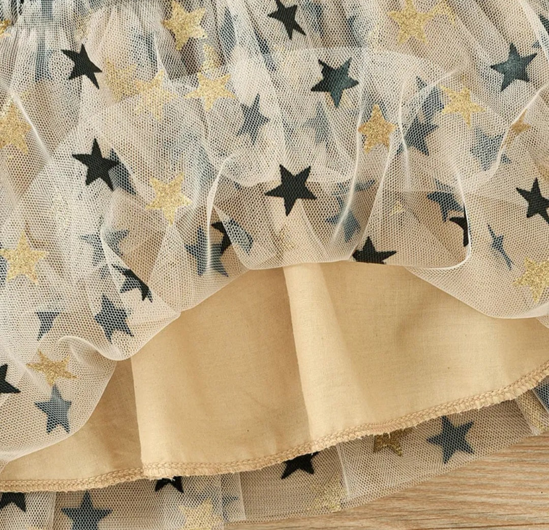 Long Sleeve Black and Gold Star Dress with Headband 1001112