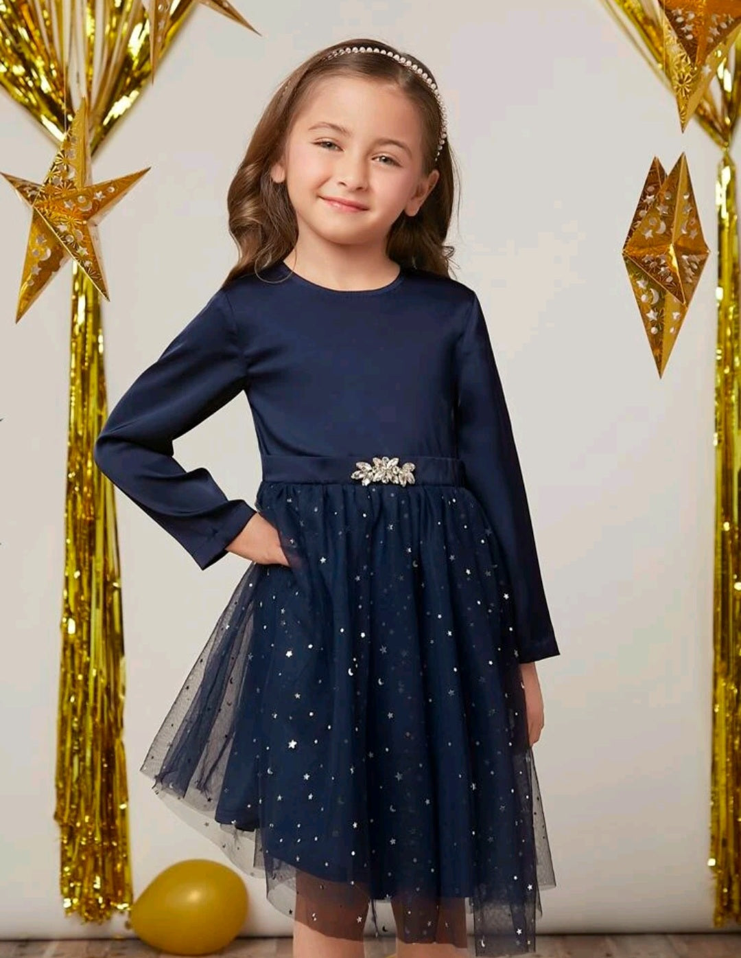 Navy Sparkle Dress with Diamante Detail  1001100