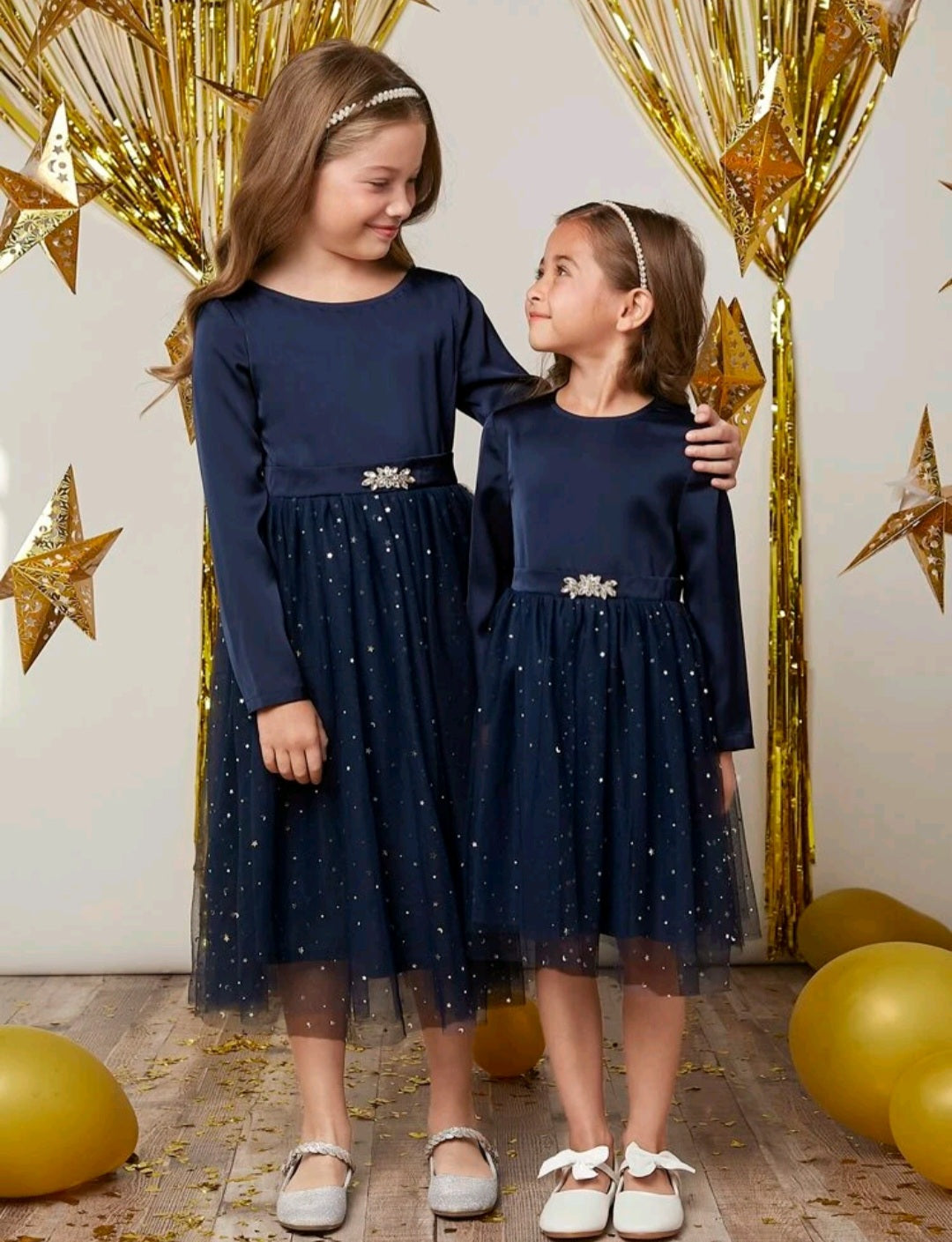 Navy Sparkle Dress with Diamante Detail  1001100