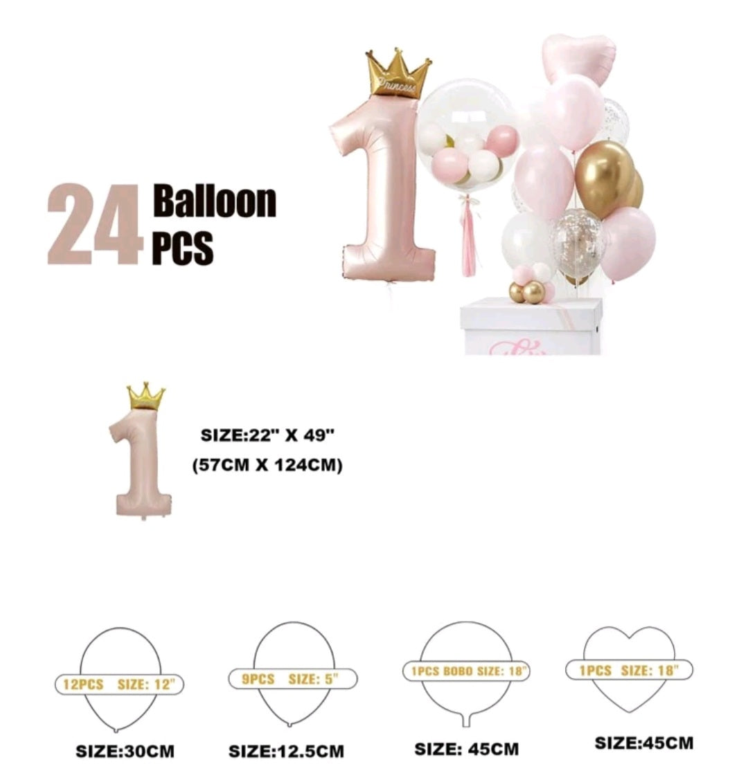 First Birthday Princess Balloon Set  24PSC 500015