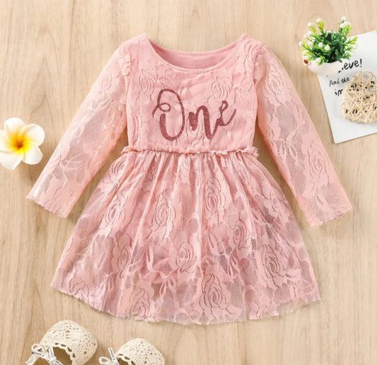 One Dusty Pink Long Sleeve Lace Romper 1001126