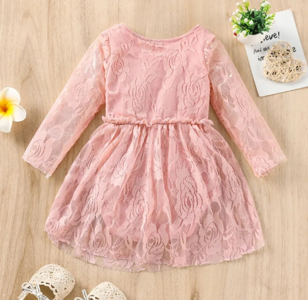 One Dusty Pink Long Sleeve Lace Romper 1001126