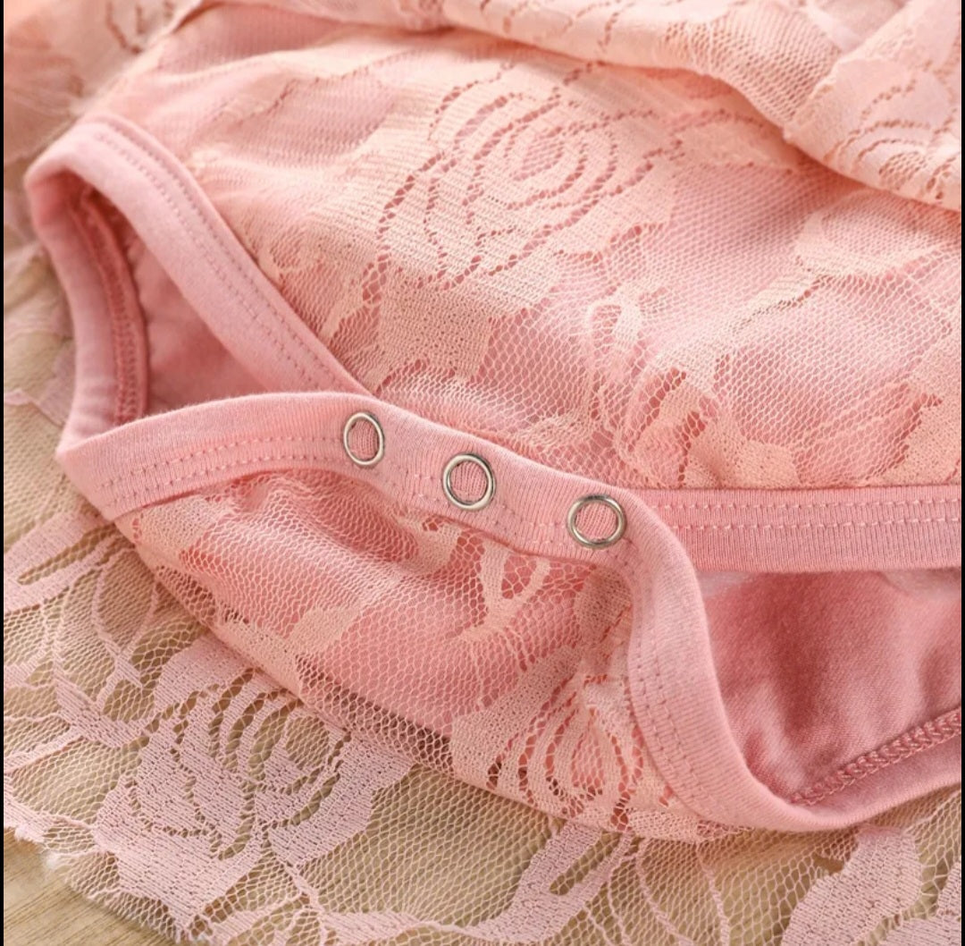 One Dusty Pink Long Sleeve Lace Romper