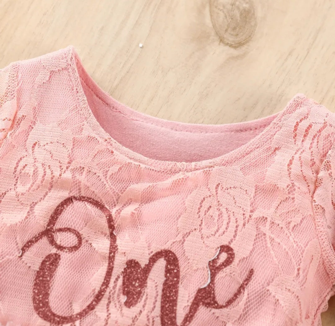 One Dusty Pink Long Sleeve Lace Romper 1001126