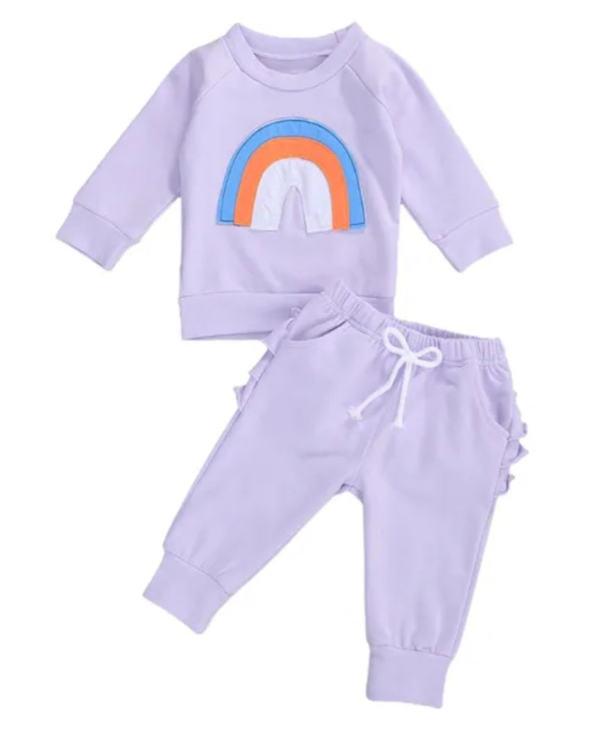 Lavender Rainbow Crewnek Sweatshirt and Pants 1001122