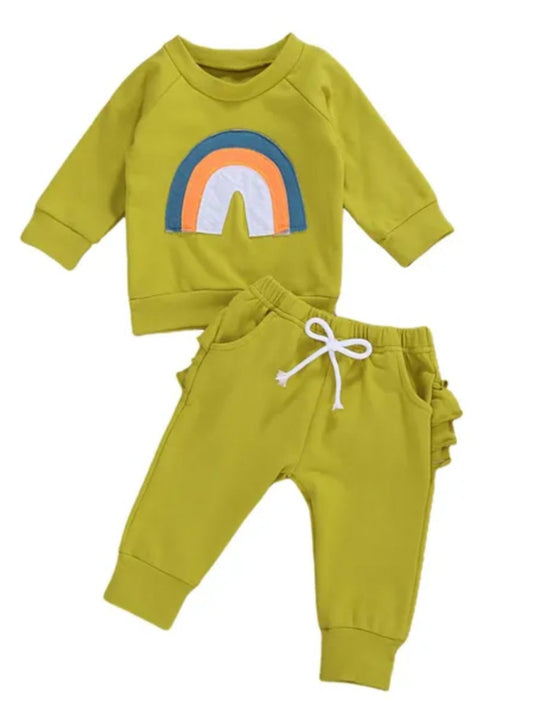 Lime Green Rainbow Crewnek Sweatshirt and Pants 1001121