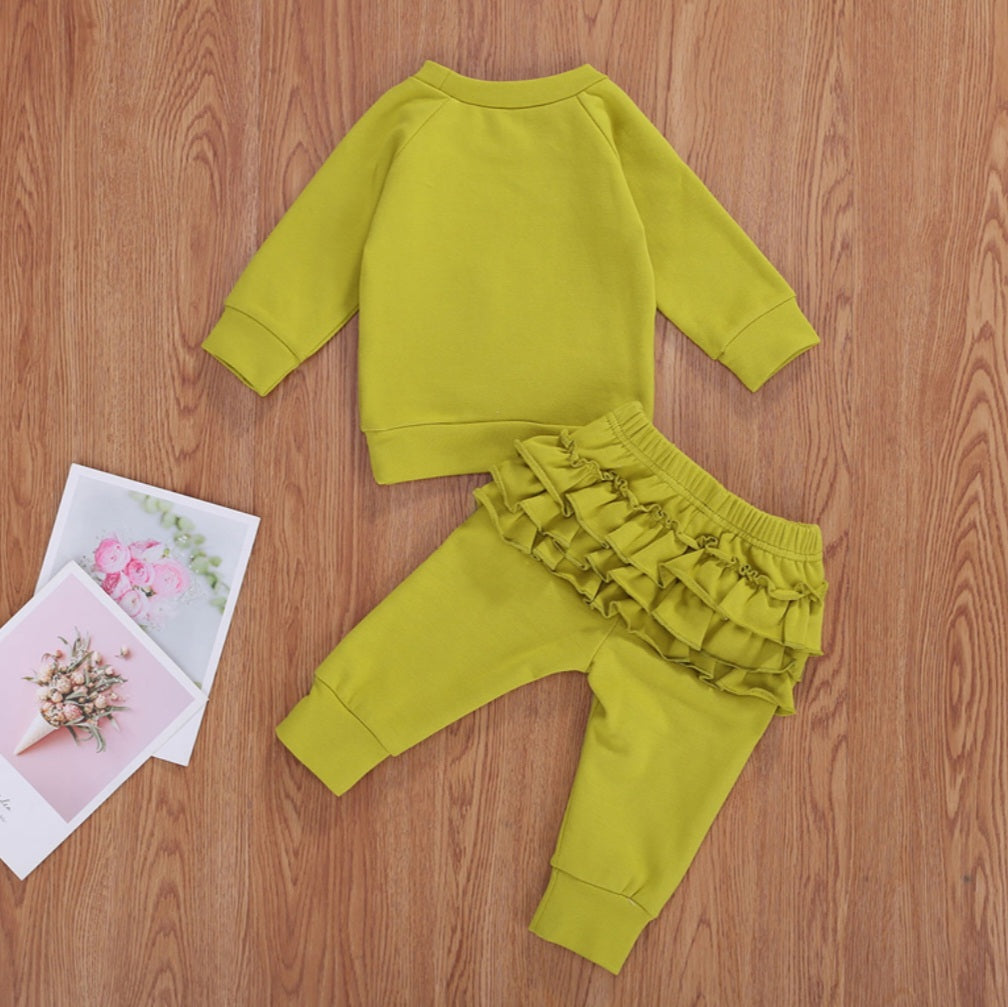 Lime Green Rainbow Crewnek Sweatshirt and Pants 1001121