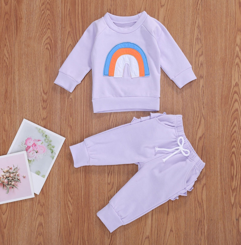Lavender Rainbow Crewnek Sweatshirt and Pants 1001122