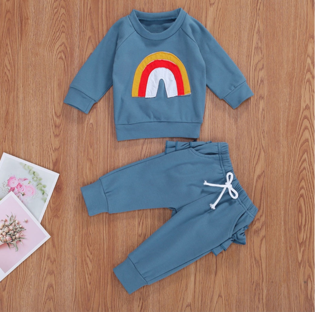 Petrol Blue Rainbow Crewnek Sweatshirt and Pants