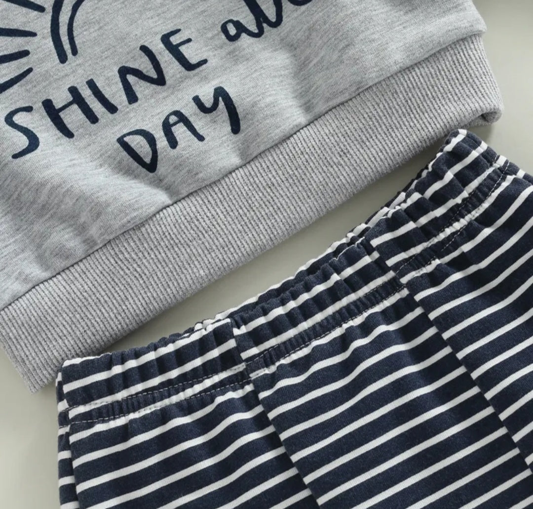 Shine All Day Gray Crewnek Top and Striped Pants 2000339