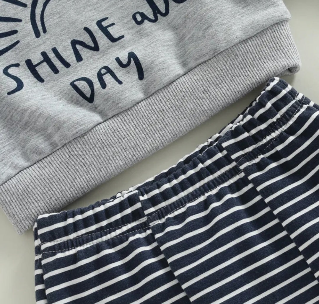 Shine All Day grey Crewnek Top and Striped Pants