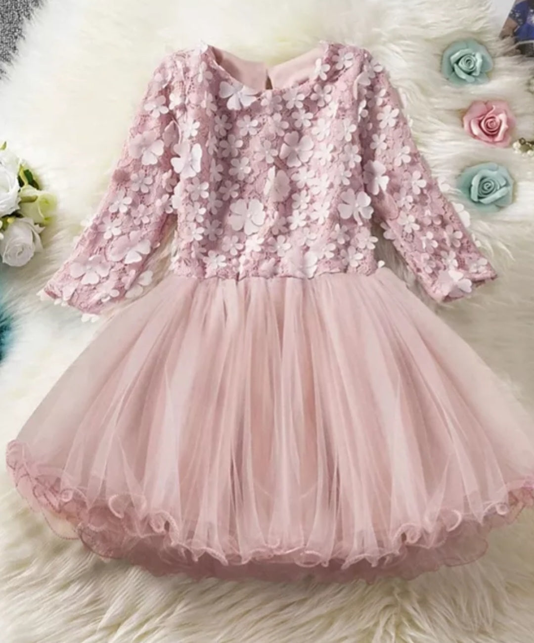 Dusty Pink Long Sleeve Floral Dress 1001111