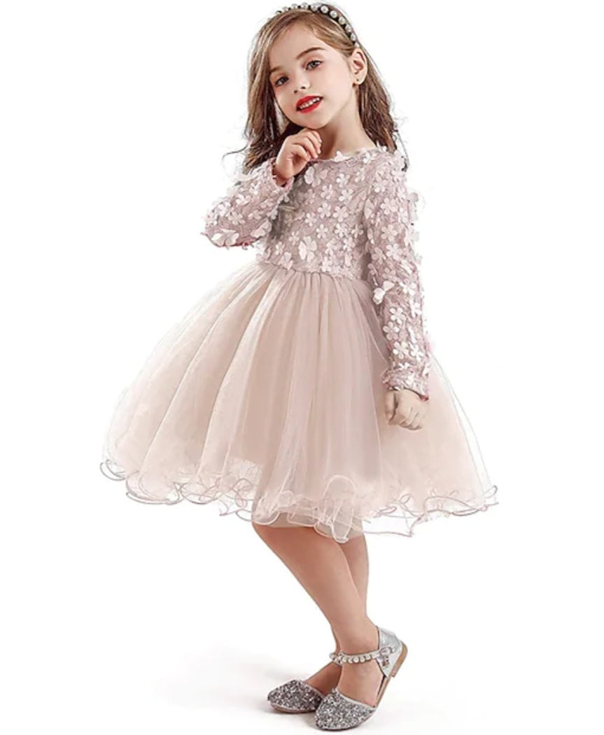 Dusty Pink Long Sleeve Floral Dress 1001111