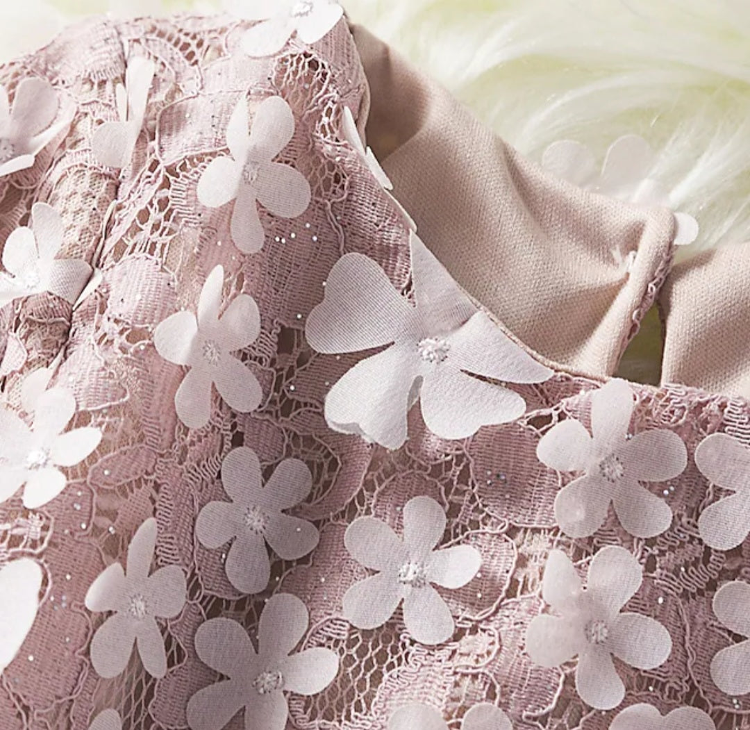 Dusty Pink Long Sleeve Floral Dress 1001111