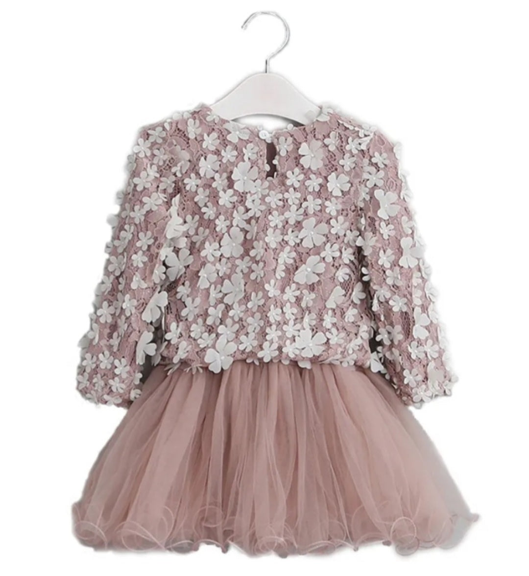 Dusty Pink Long Sleeve Floral Dress 1001111