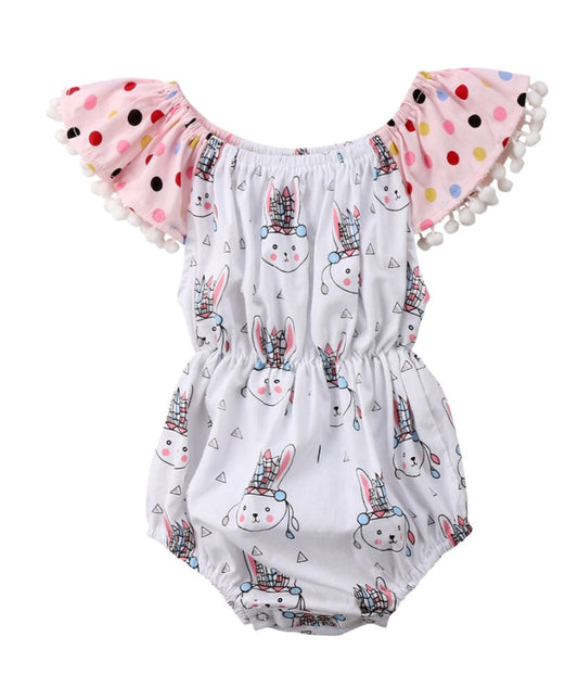 Tribal Bunny Polka Romper with Tassels