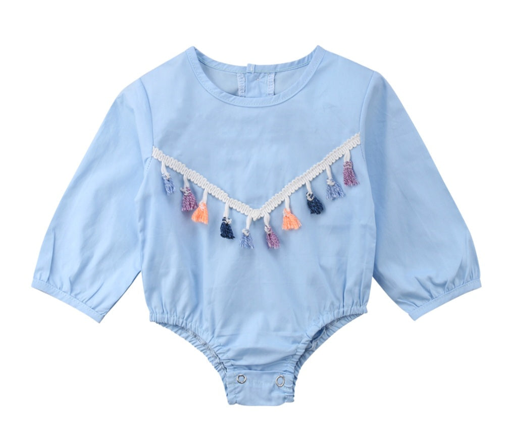 Blue Balloon Romper with Tassels