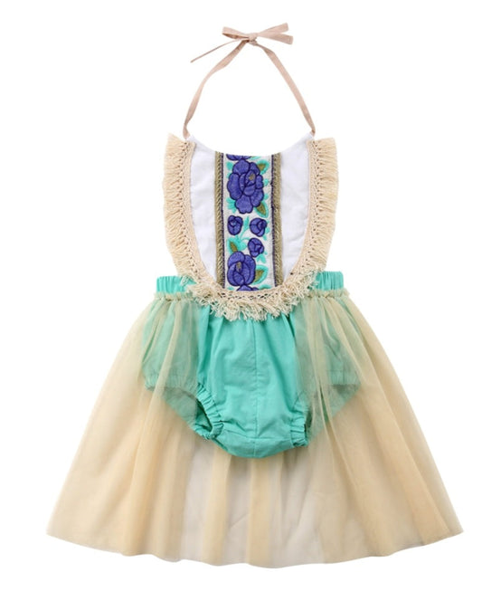 Teal Floral Romper with Romantic Tutu 900027