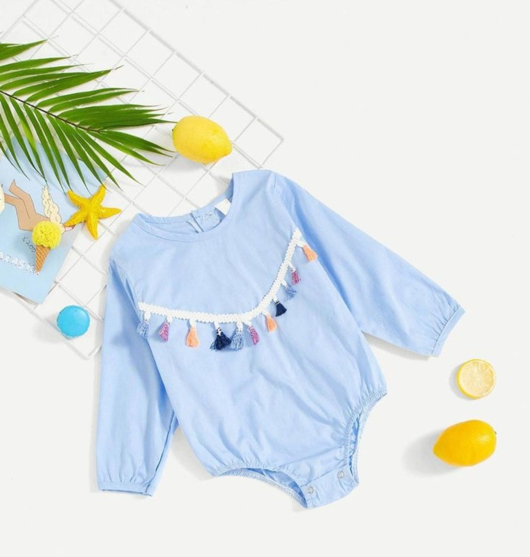 Blue Balloon Romper with Tassels