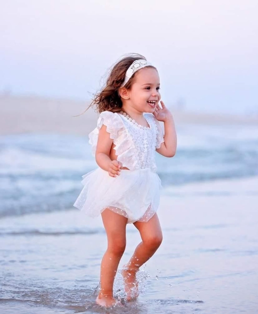 White Lace Romper Dress with Ruffled Detail