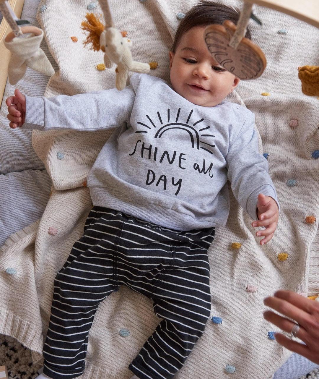 Shine All Day Gray Crewnek Top and Striped Pants 2000339