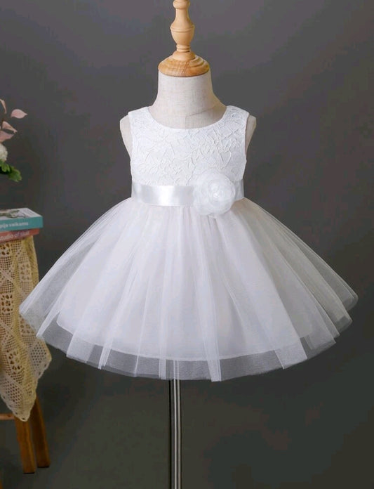 White Lace Dress with Bow and Tulle Bell 1001128