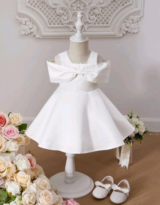 White Dress with Big Bow and Peep Sholders