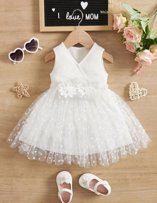 White Mesh Dress With Floral Detail