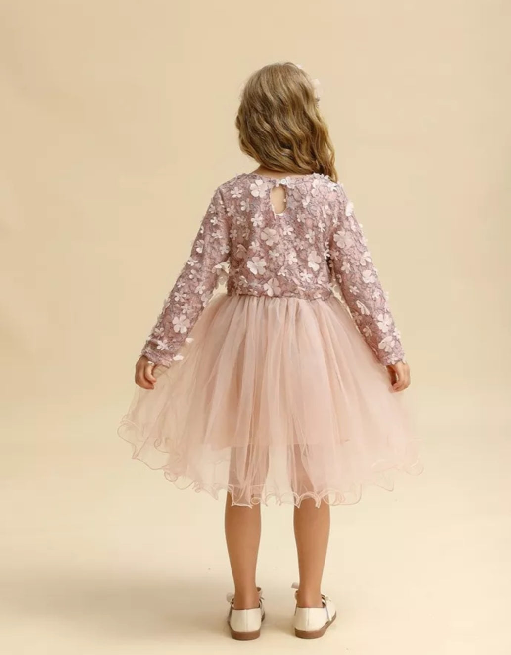 Dusty Pink Long Sleeve Floral Dress #1001111