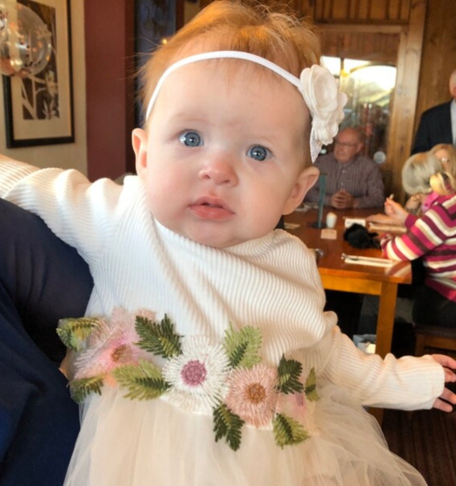 White Ribbed Lace Dress with Floral Design 10001015