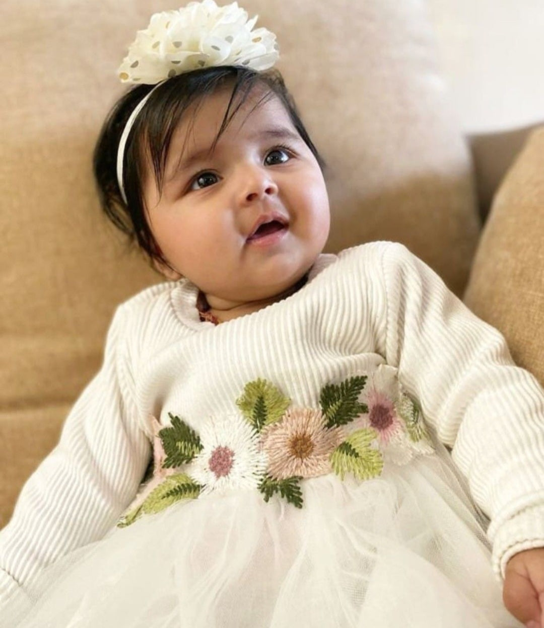 White Ribbed Lace Dress with Floral Design 10001015