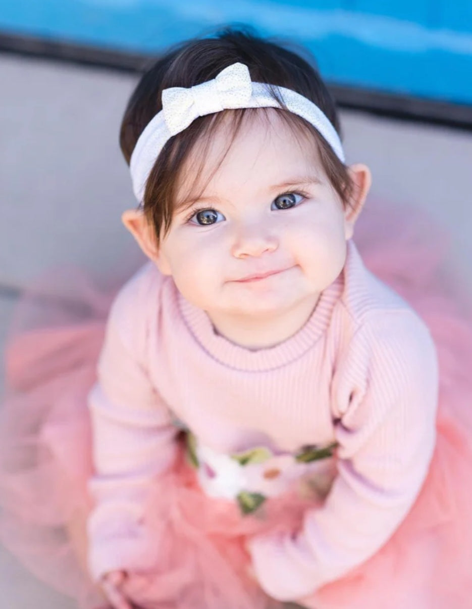 Pink Ribbed Long Sleeve Dress with Floral Design