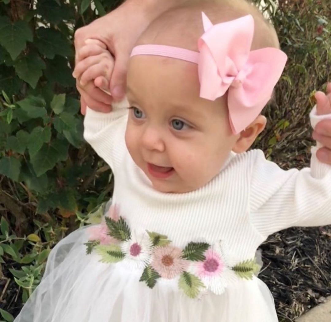 White Ribbed Lace Dress with Floral Design 10001015