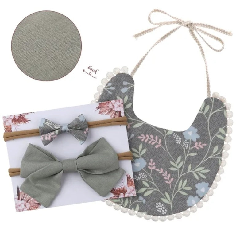 Floral Reversible Bib And Headbands