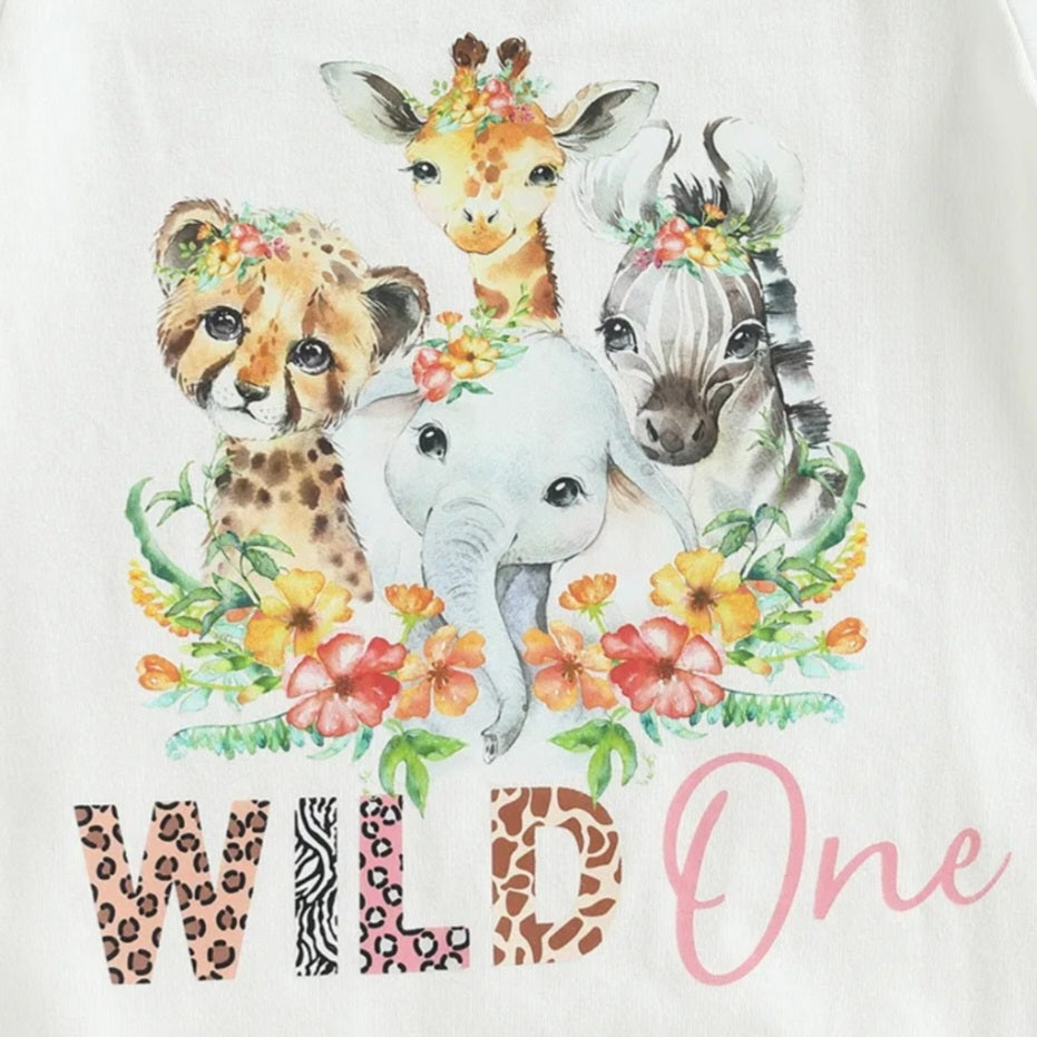 Wild One Birthday Romper, Animal Print Tutu and Headband 