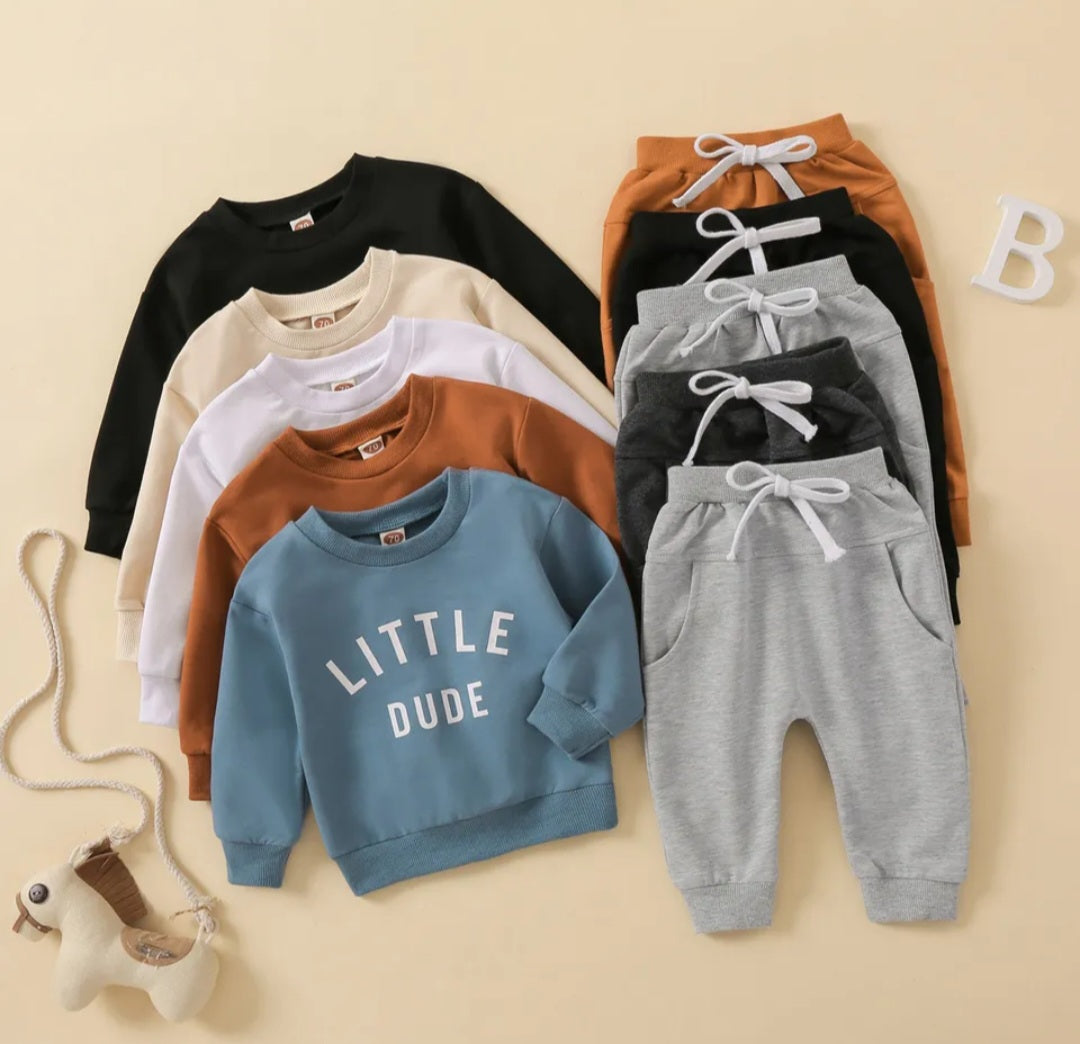 Little Dude Long Sleeve Black Top and Caramel Pants 1000280