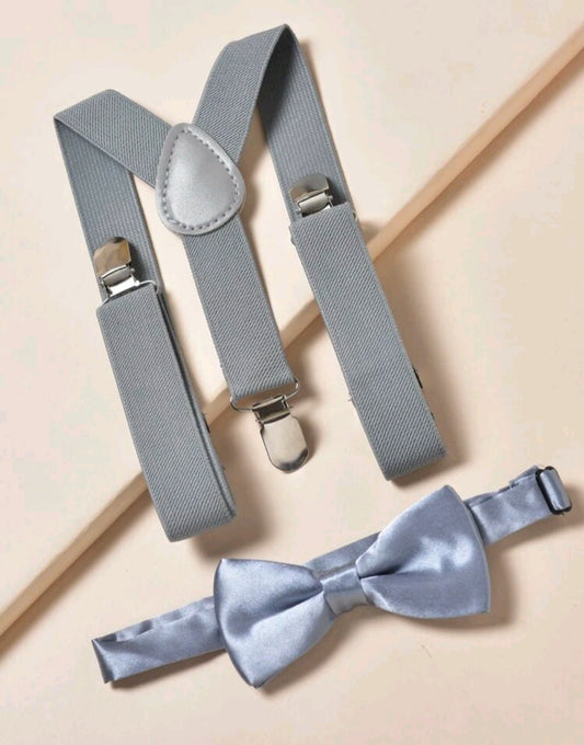 Gray Suspenders and Gray Silk Bowtie