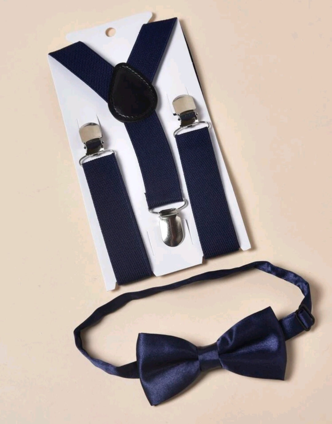 Navy Suspenders and Navy Silk Bowtie