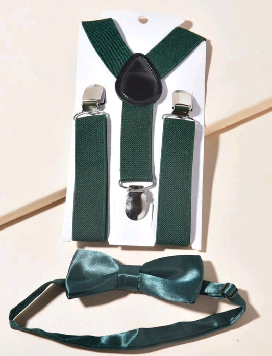 Forest Green Suspenders and Silk Bowtie